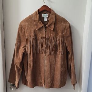 2X Quacker Factory Tan Suede Fringe Jacket
